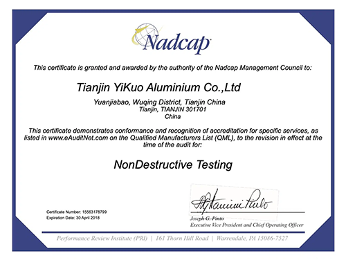 avation aluminum Certificate