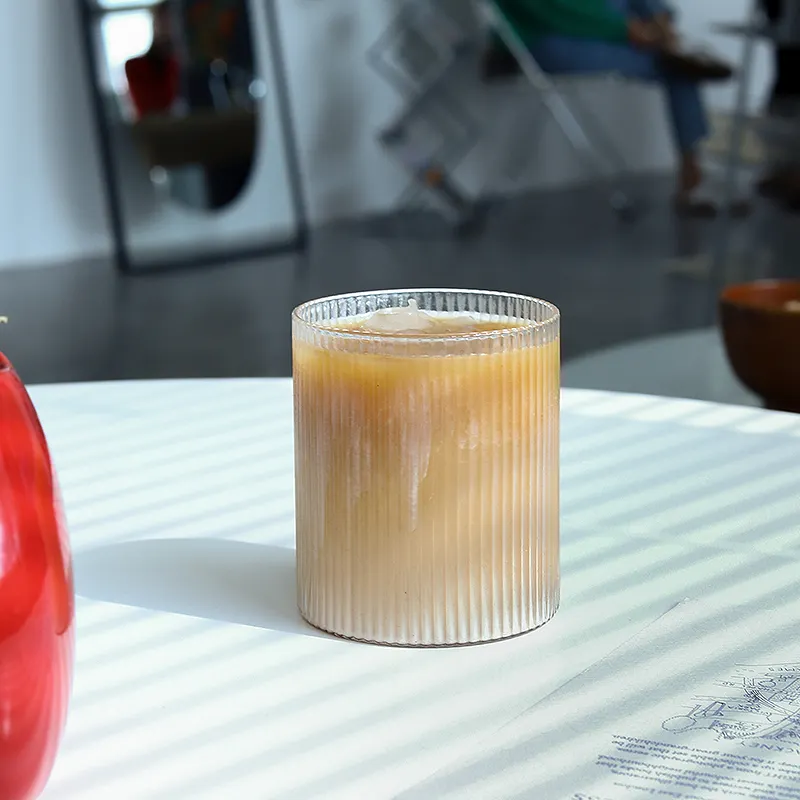 Ribbed Vertical Striped Glass Coffee Mug