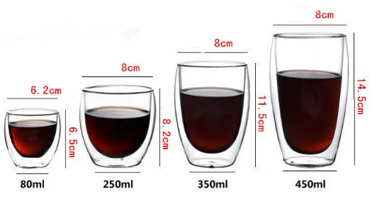 capacity of double wall galss mugs